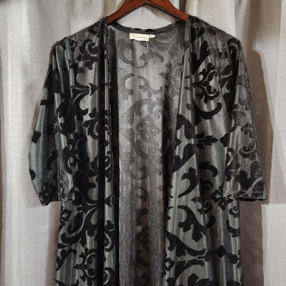 Southern Stitch Silver Black Velvet Burnout Damask Duster Cardigan SM